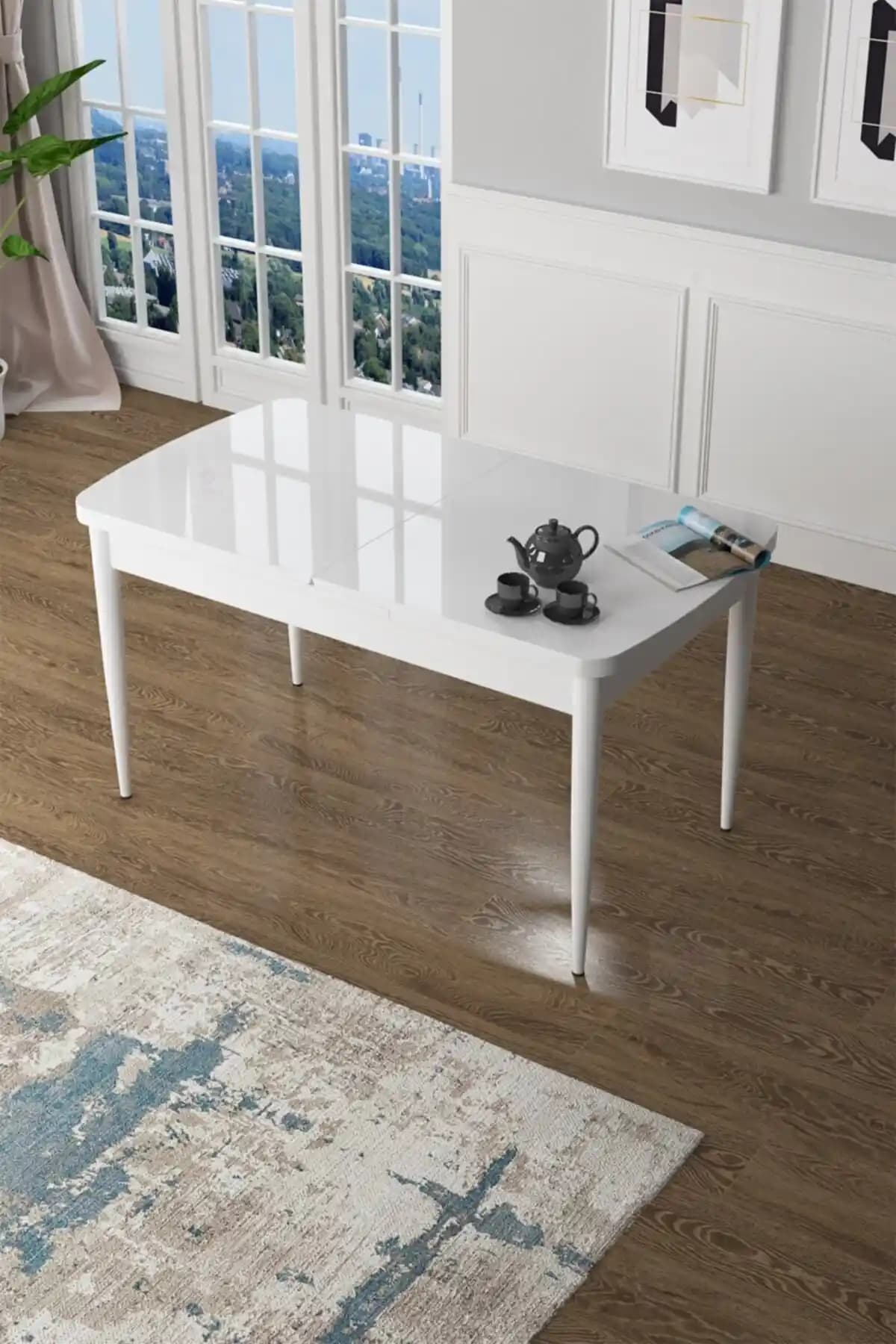 Canisa Concept Zen Serisi 80x132 cm Açılabilir MDF Beyaz Mutfak Masası