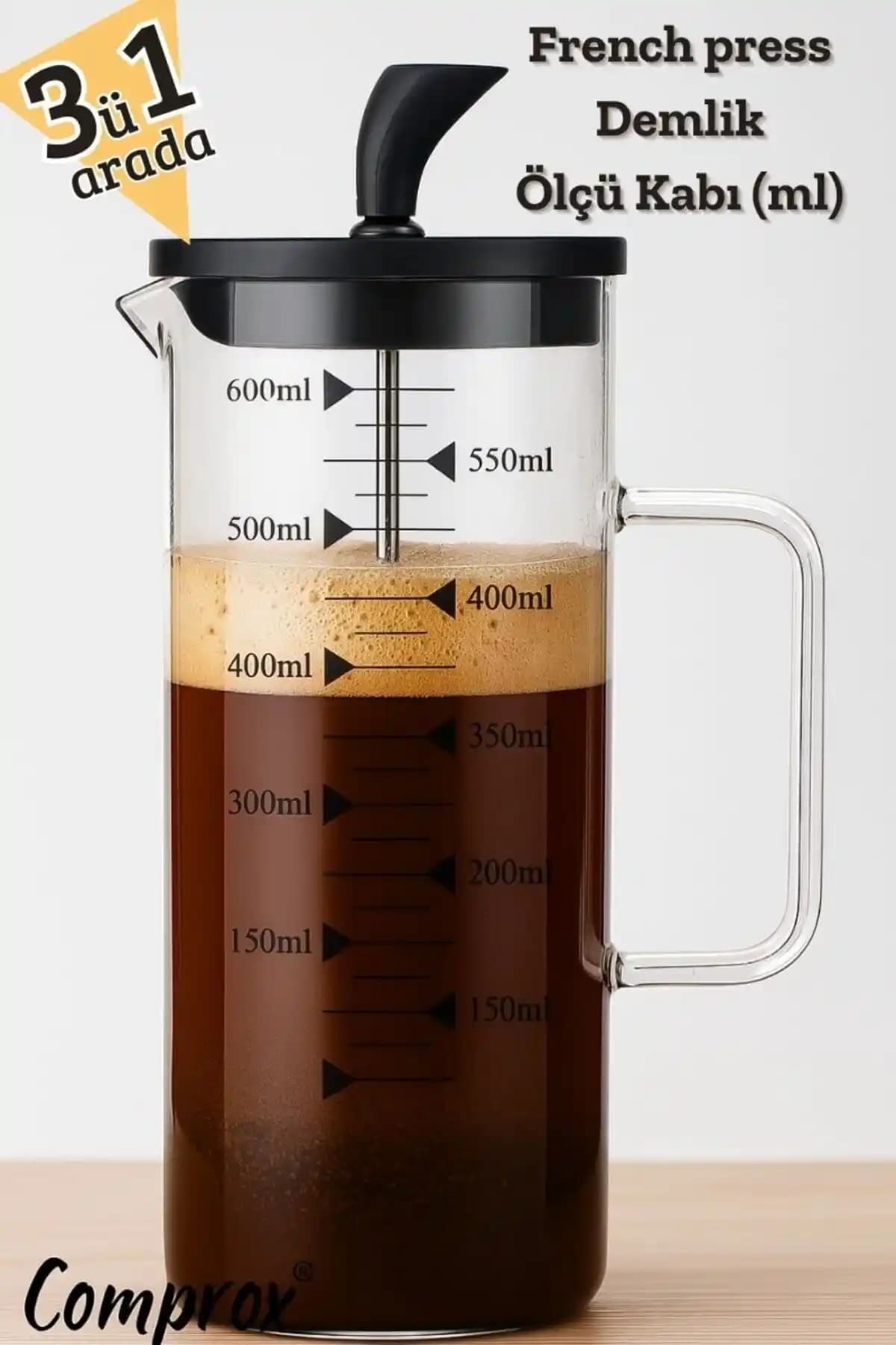 Comprox Cambu 600ml French Press Demlik ile Aromalı İçecekler Hazırlayın