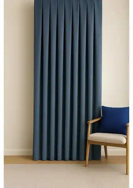 Cortibo Barcelona Kadife Dokulu Fon Perde Indigo Modern ve Şık Tasarım