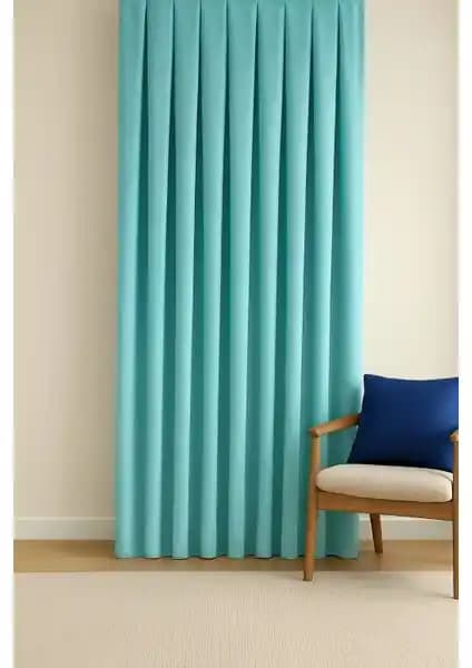 Cortibo Barcelona Kadife Dokulu Fon Perde Turkuaz Pilesiz ve Şık Tasarım