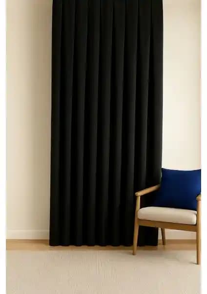 Cortibo Barcelona Kadife Dokulu Siyah Pilesiz Perde Modern Salon Dekorasyonu İçin