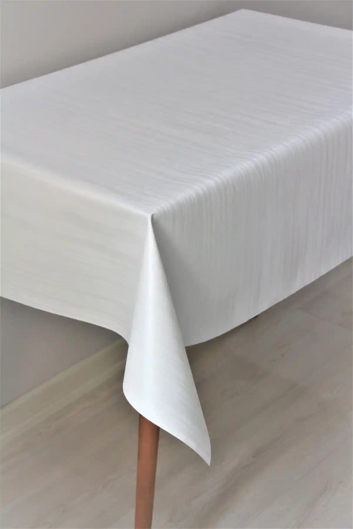 DDHOME Astarlı Silinebilir PVC Masa Örtüsü Çizgili Beyaz Renk 100x140 ve 140x140 cm