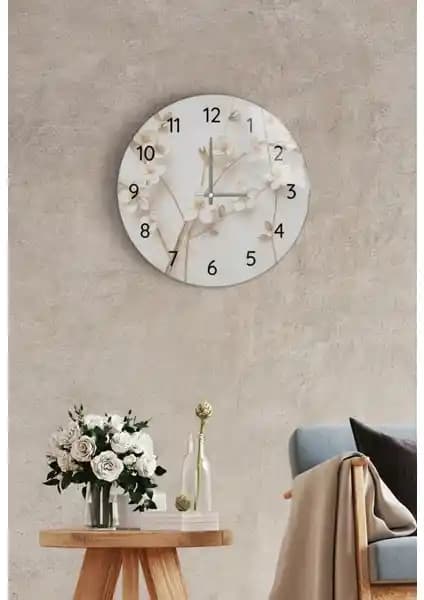 Dekoratif Cam Duvar Saati Yapay Güllerle Şıklık ve Fonksiyon Bir Arada