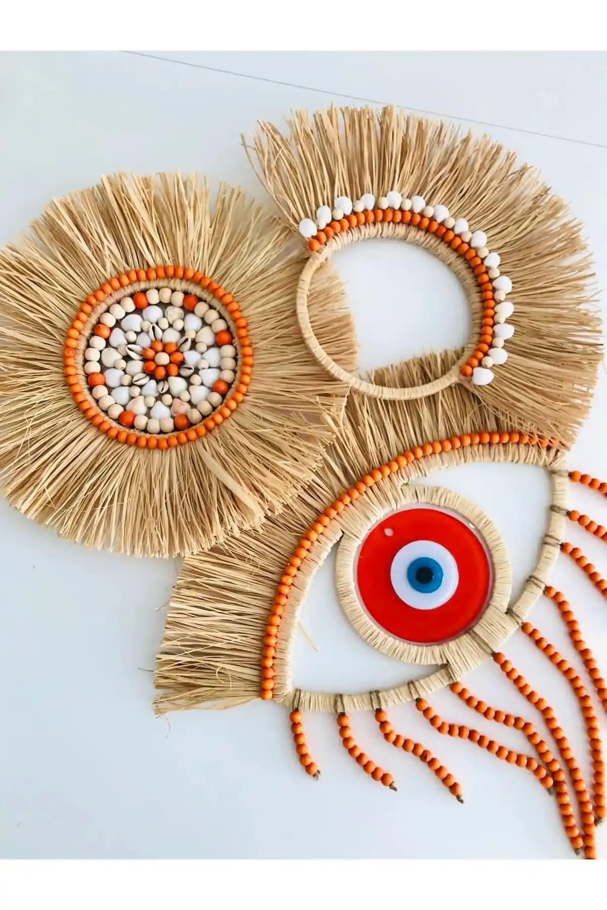 Doğa Temalı Üçlü Rafya Duvar Süsü ile Evinize Şıklık Katın