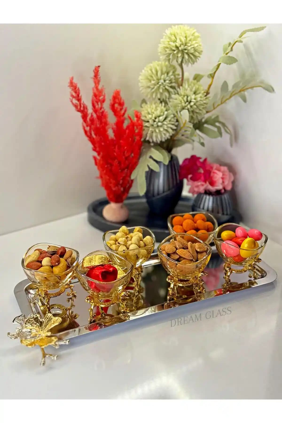 Dream Glass 6 Kişilik Gold Dalgalı Lokumluk ve Reçellik Seti Şık ve Fonksiyonel Tasarım