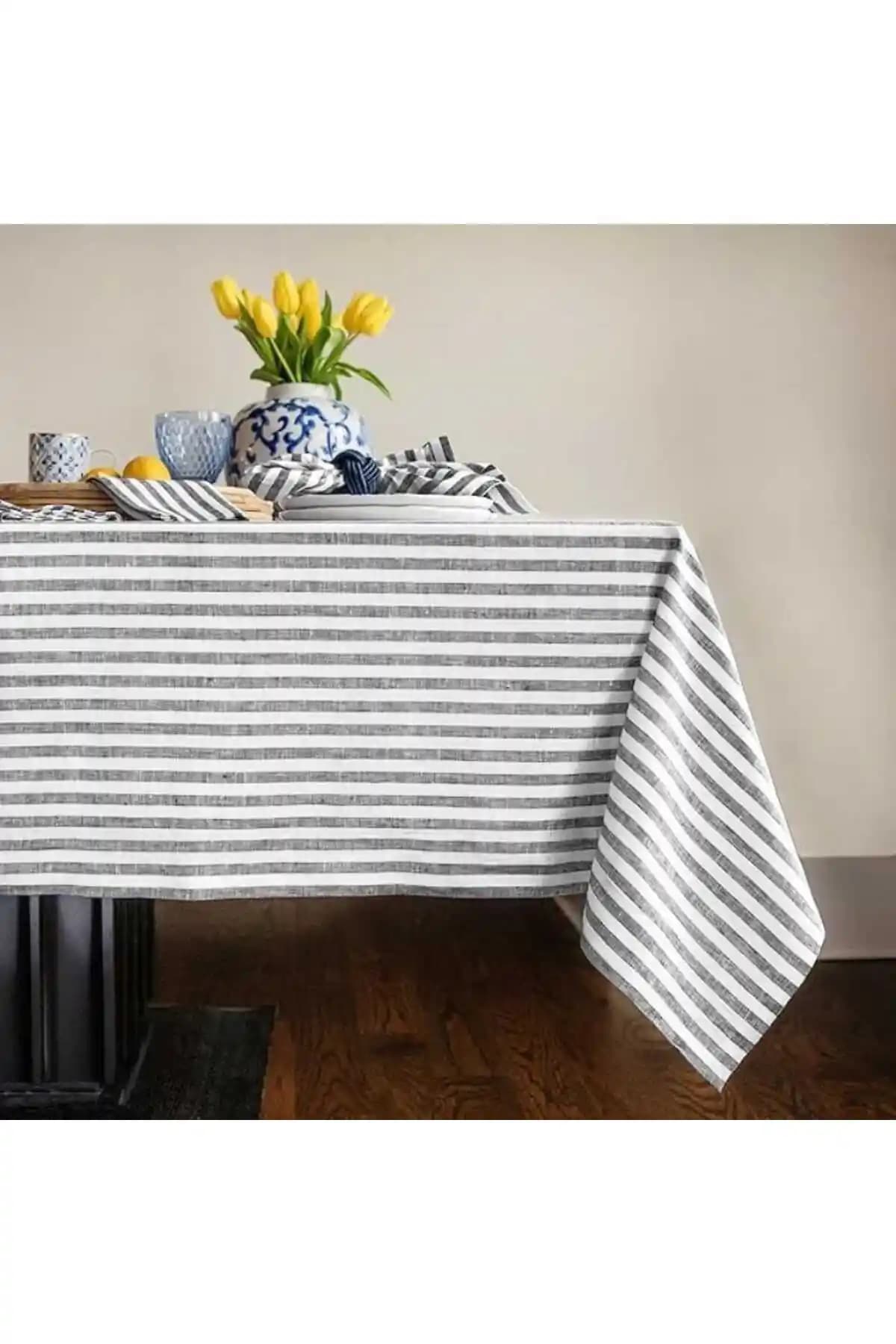 El Yapımı Gri Keten Masa Örtüsü - Modern ve Dayanıklı Dekorasyon Parçası