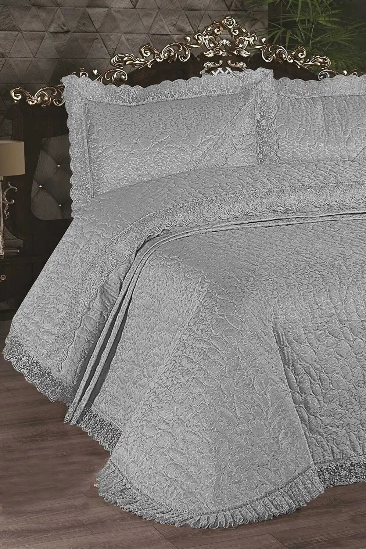 Elfida Fransız Güpürlü Kdk Yatak Örtüsü Modern ve Dayanıklı Çift Kişilik Yatak Dekoru