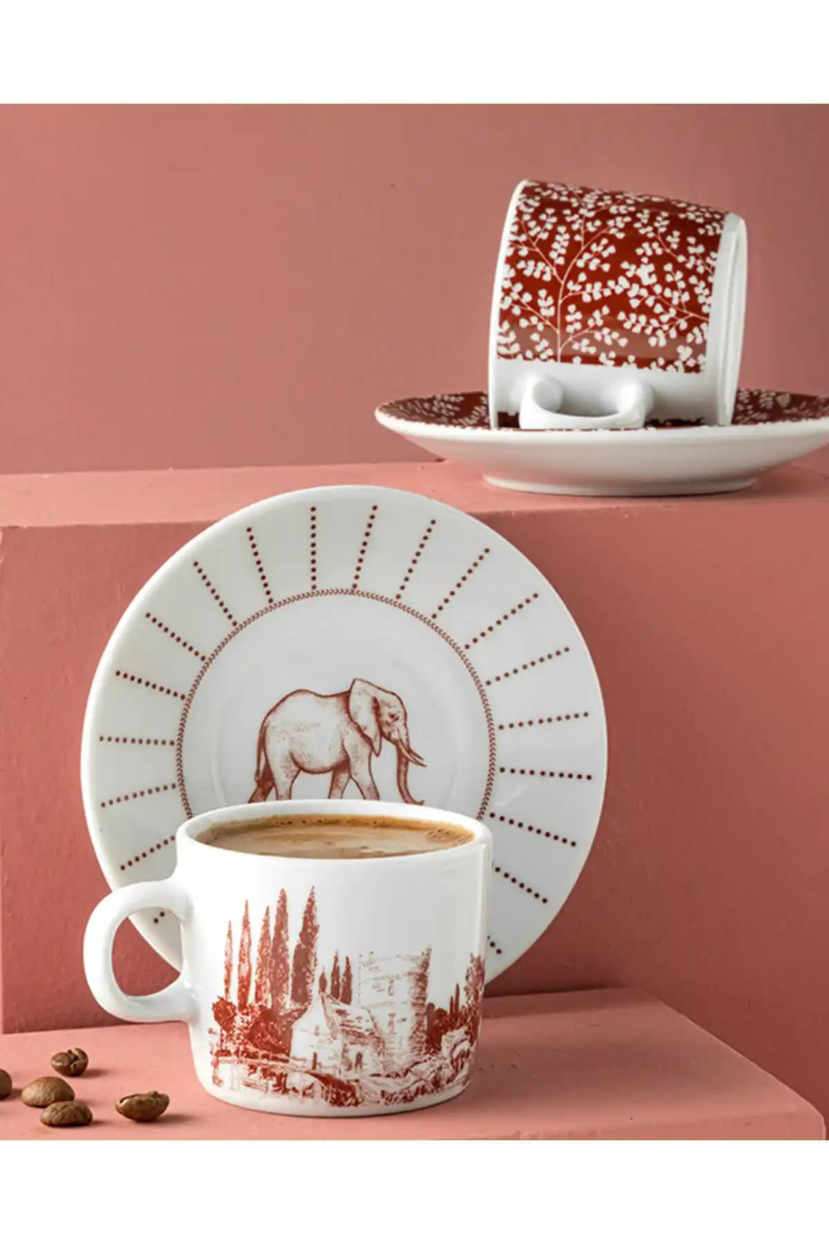 English Home Elephant Porselen 4 Parça 2 Kişilik Kahve Fincan Takımı Şık ve Dayanıklı Tasarım