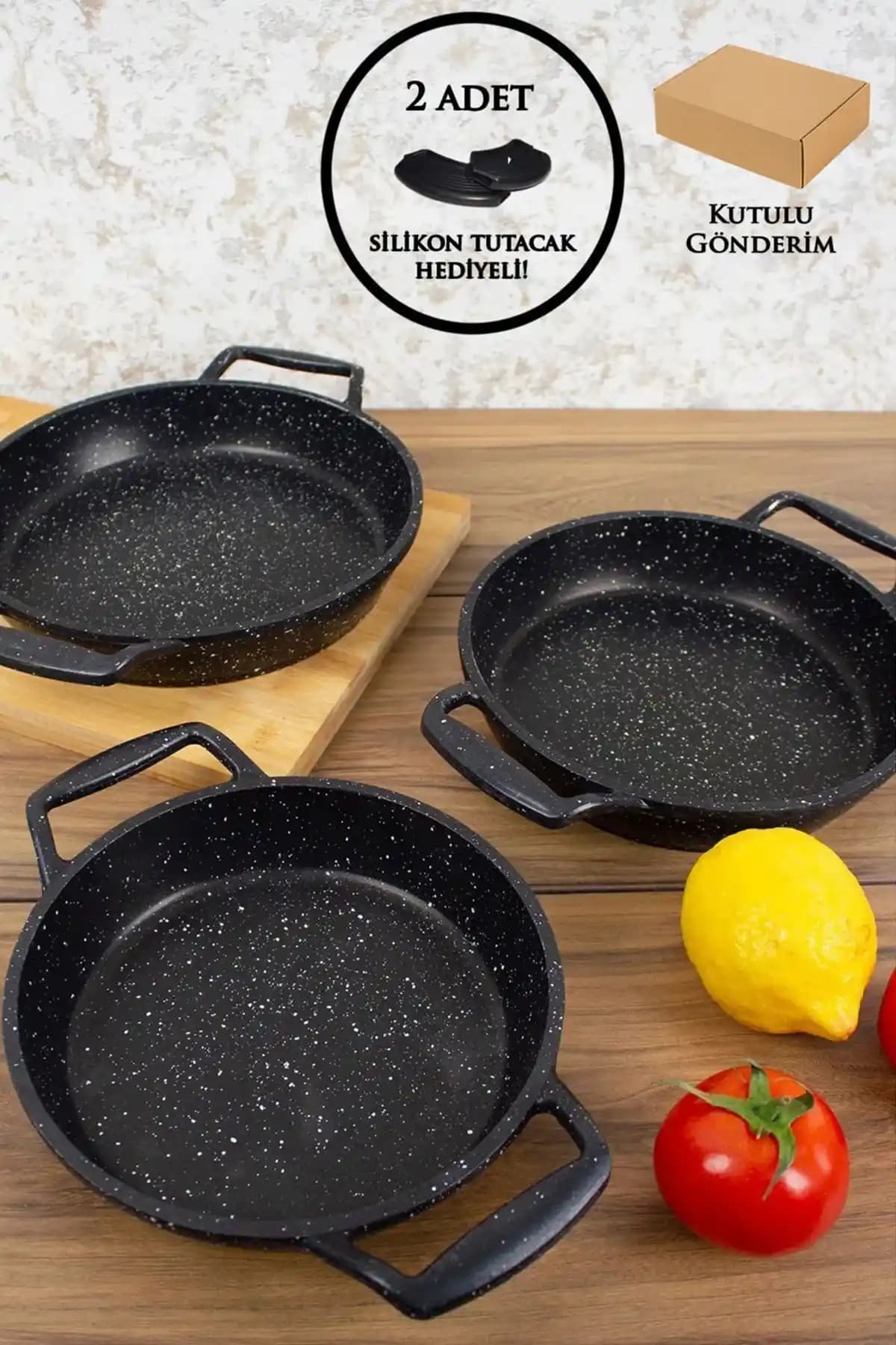 ESIVITALIA Döküm Granit 3'lü Sahan Seti: Dayanıklı ve Çok Yönlü Mutfak Gereçleri