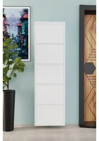 Evde ve ofisler için dayanıklı ve şık 5 kapaklı metal ayakkabılık beyaz