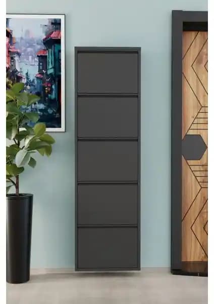 EVDEMO 5 Kapaklı Metal Ayakkabılık Antrasit Modern ve Dayanıklı Depolama Çözümü