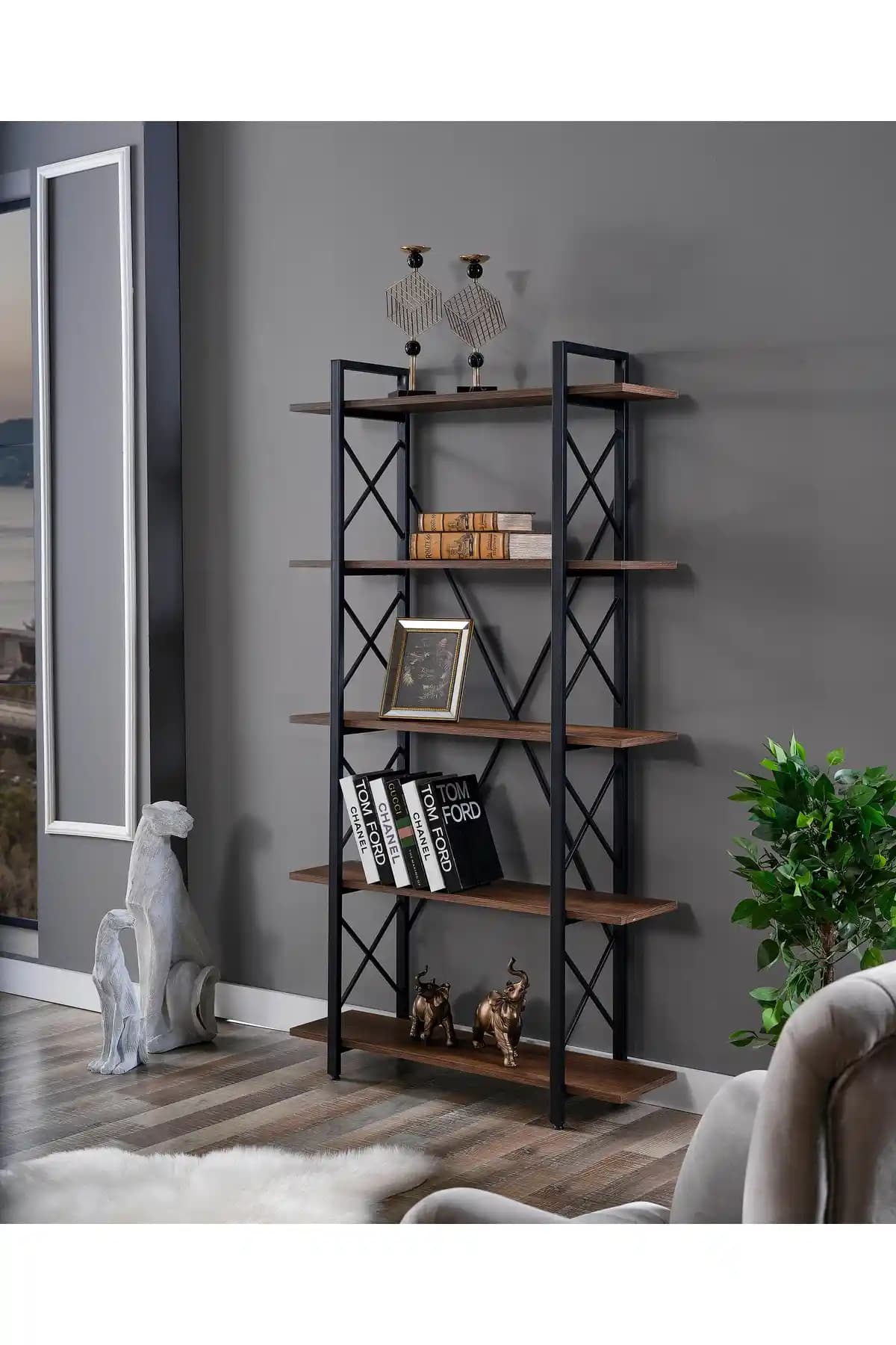 Evdesa LÜX 5 Raflı Metal Kitaplık Modern ve Dayanıklı Tasarımıyla Dekorasyonunuza Şıklık Katıyor