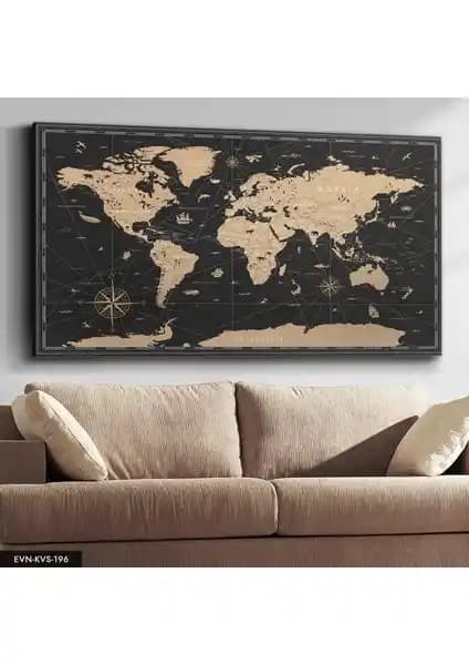 Evine Moda Vintage Dünya Haritası Kanvas Tablo ile Şık ve Tarih Dolu Dekorasyon Çözümleri