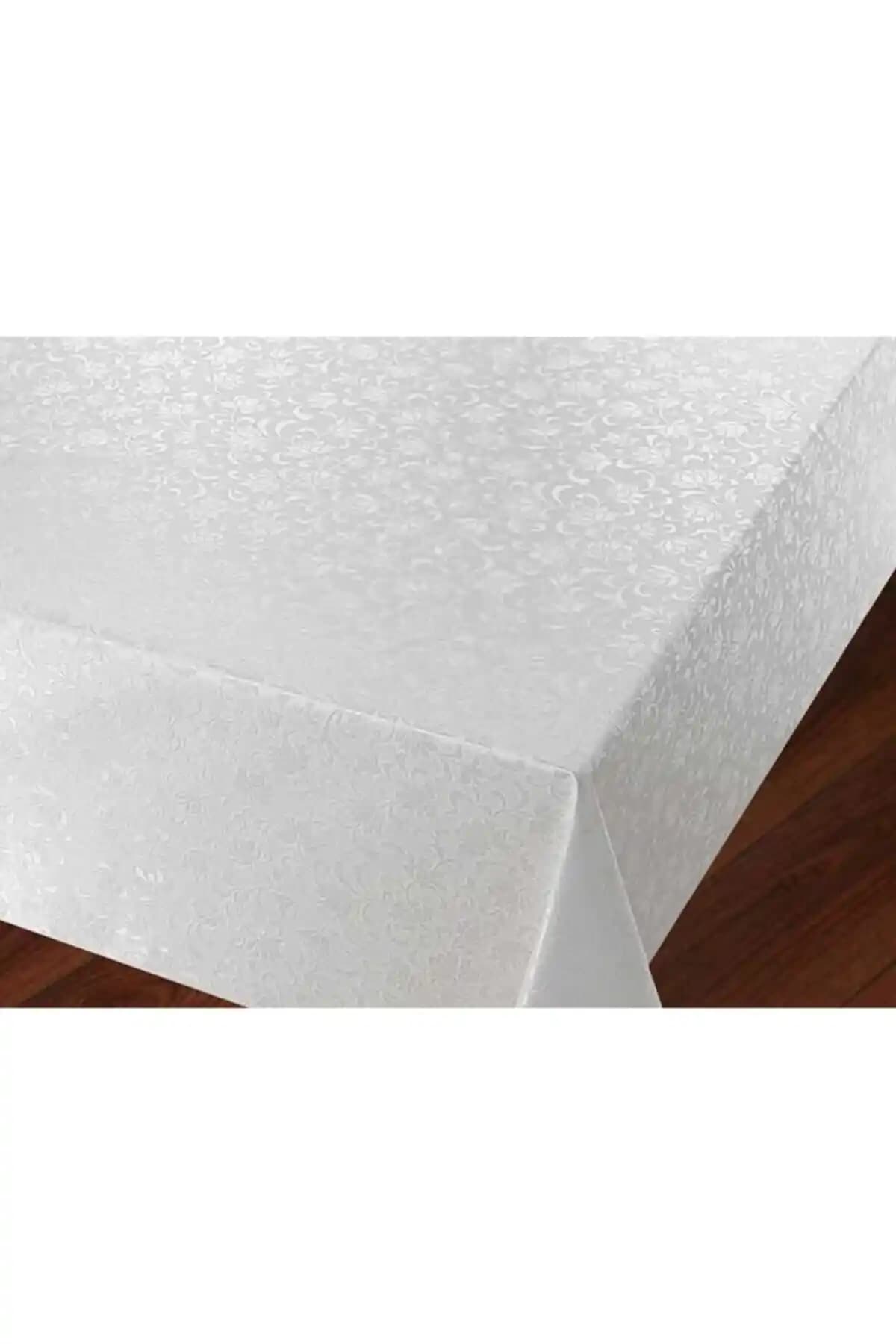 FANTASTIC Beyaz Kendinden Desenli Astarlı Muşamba Masa Örtüsü - Dayanıklı ve Şık Tasarım
