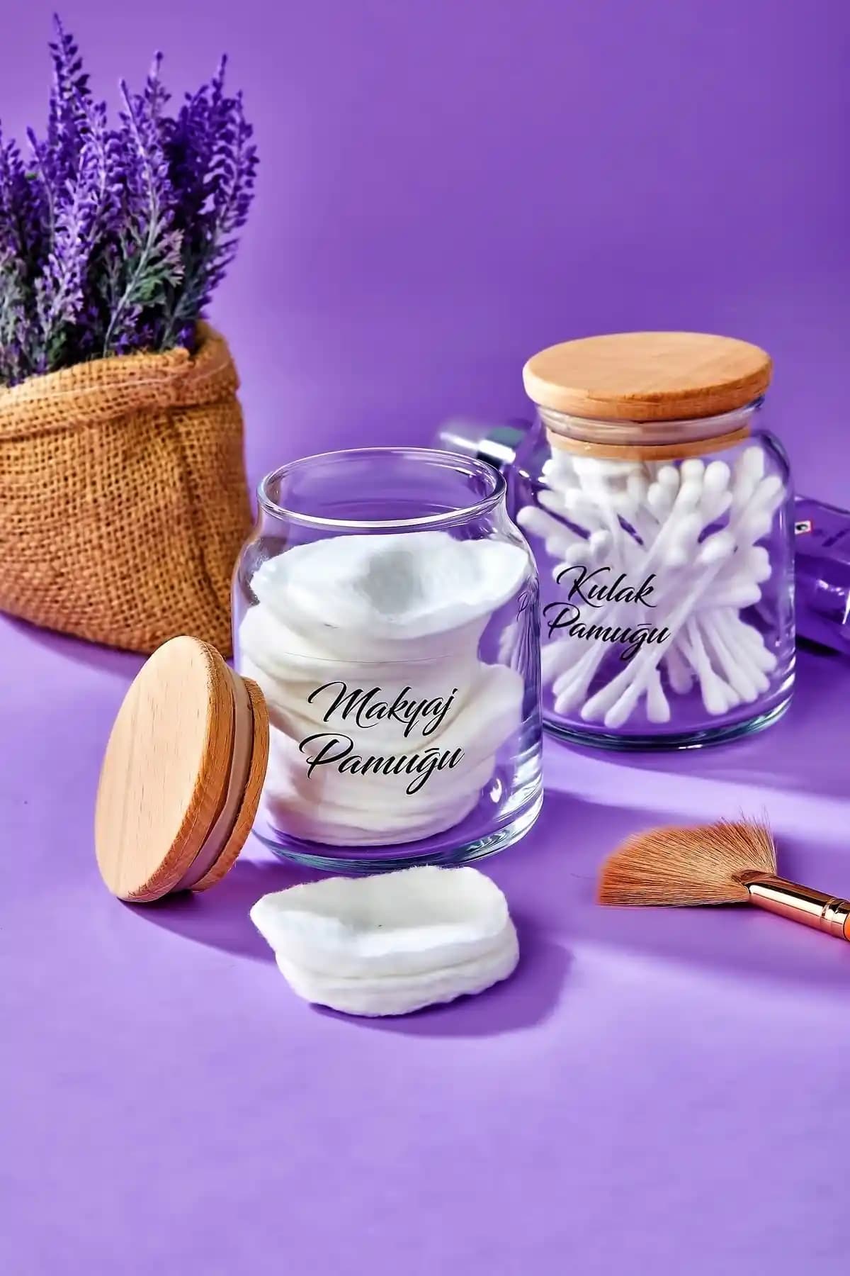 FBZhome 2'li Ahşap Kapaklı Makyaj ve Kulak Pamuğu Organizeri Modern Banyo Dekorasyonu İçin