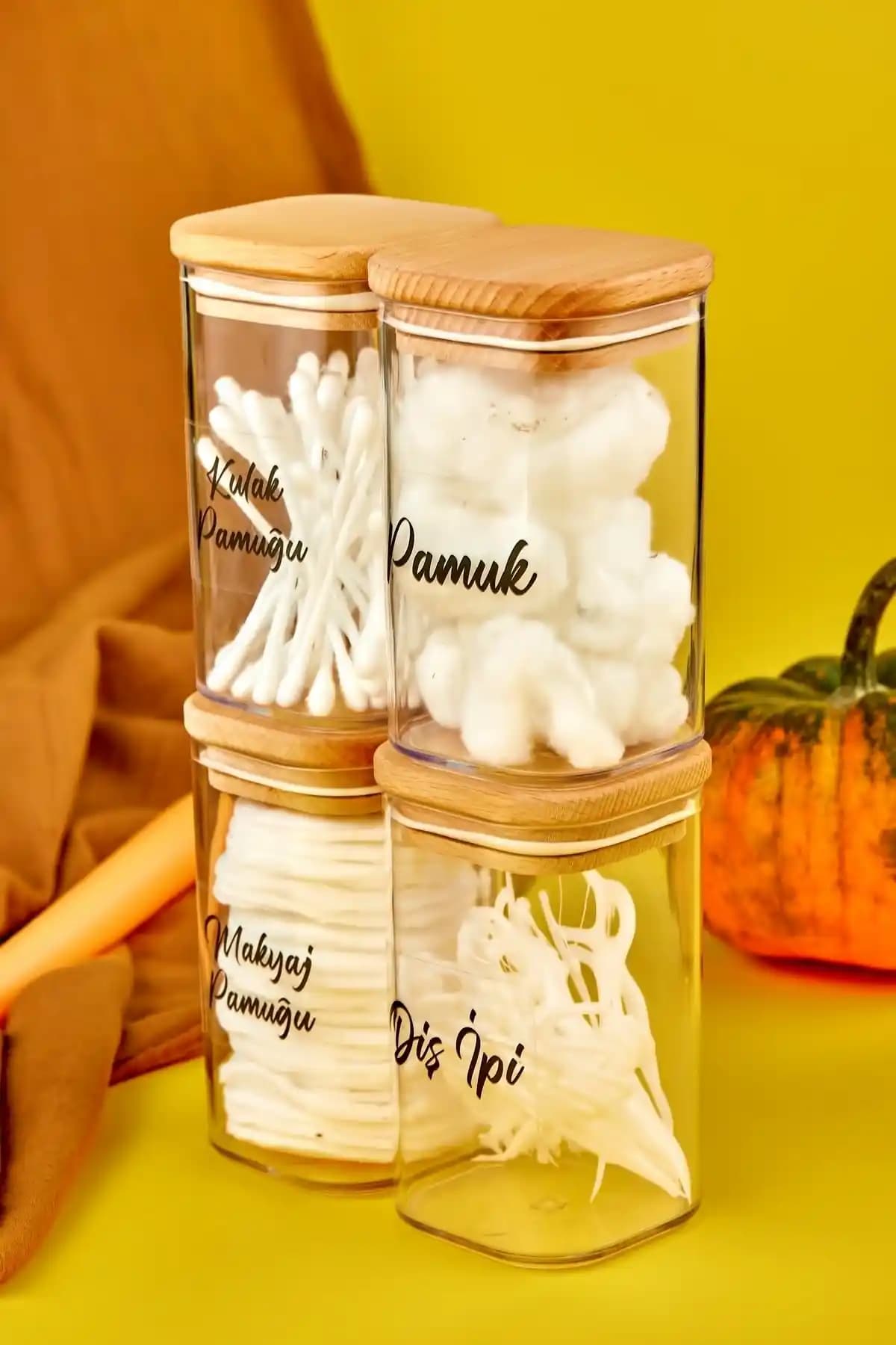 FBZhome 4'lü Ahşap Kapaklı Akrilik Banyo Seti Şık ve Kullanışlı Tasarım