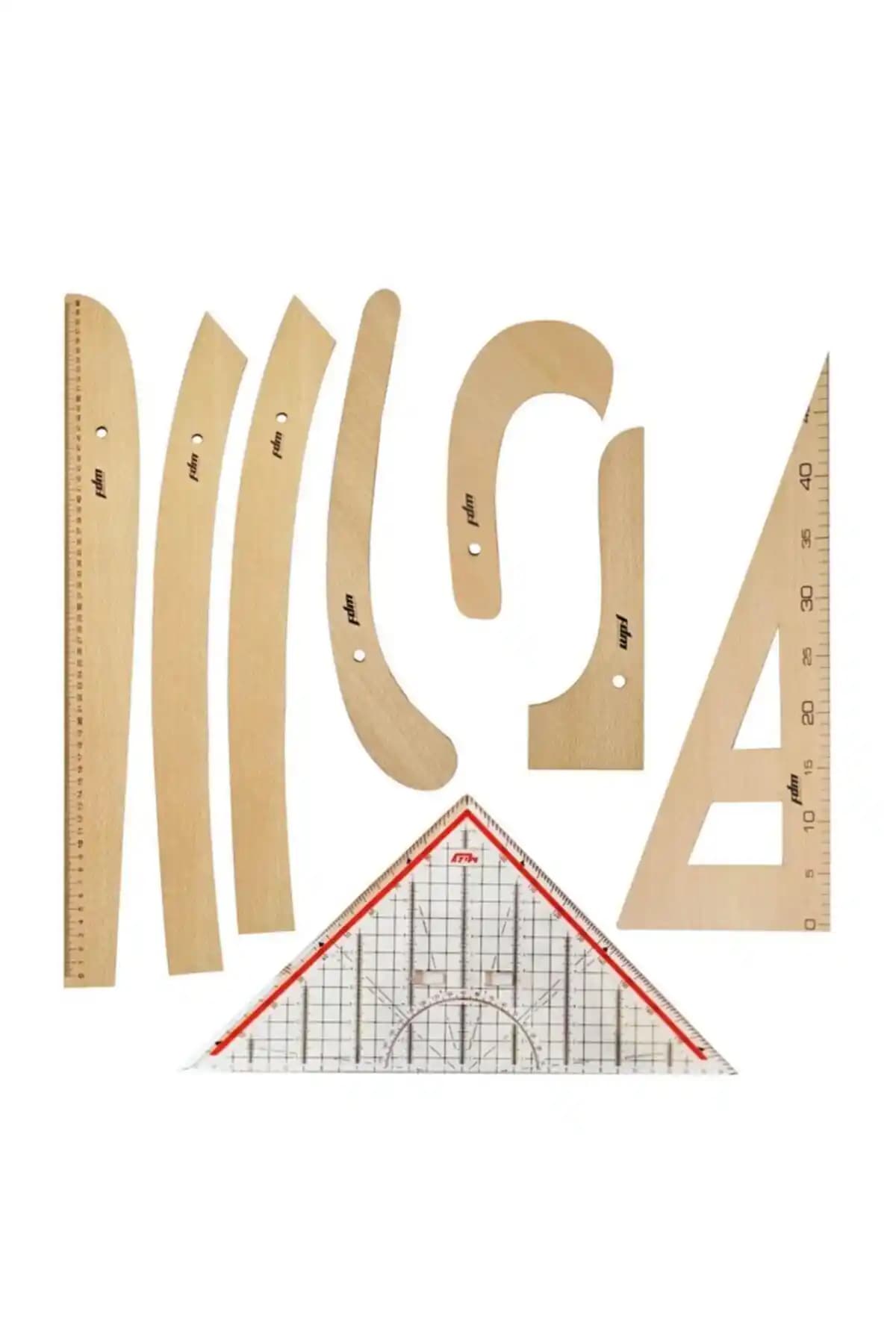 FDM 8 Parça Ahşap Çizim Seti: Profesyonel ve Amatör Tekstil Moda Tasarımı Araçları