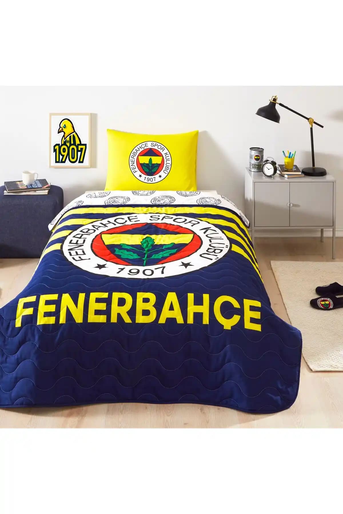 Fenerbahçe Lisanslı Tek Kişilik Yatak Örtüsü Seti Modern ve Dayanıklı Tasarım