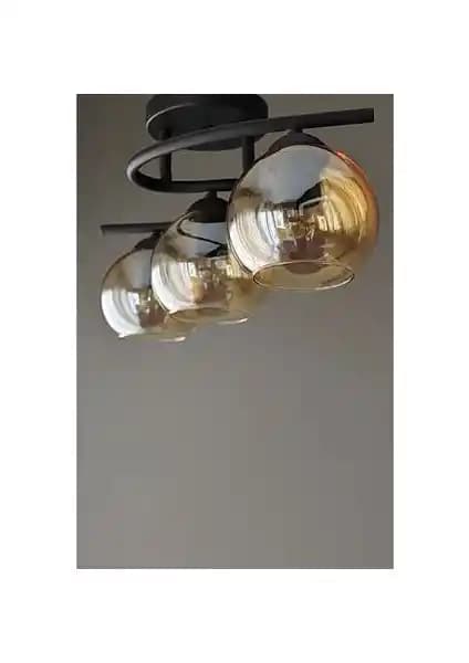 Fer Avize Fuji Modern Siyah Bal Camlı 3 Lü Avize - Şık ve Dayanıklı Modern Tasarım