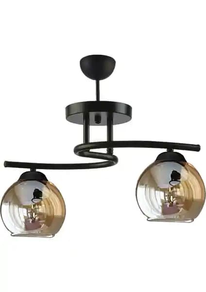 Fer Avize Fuji Modern Siyah Dekoratif İki Lüx Cam ve Metal Tasarım