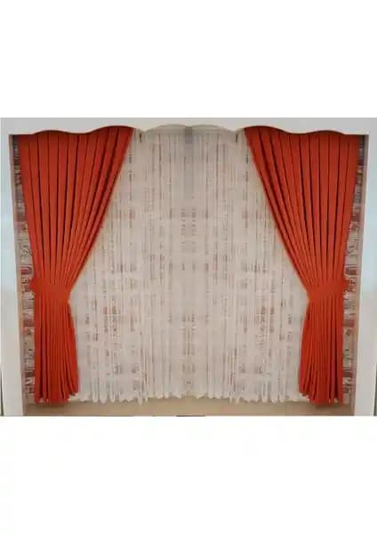 Figen Perde Laciver Renk Fon Kadife Perde Çift Kanat 1/3 Sık Pileli Dikim V-14