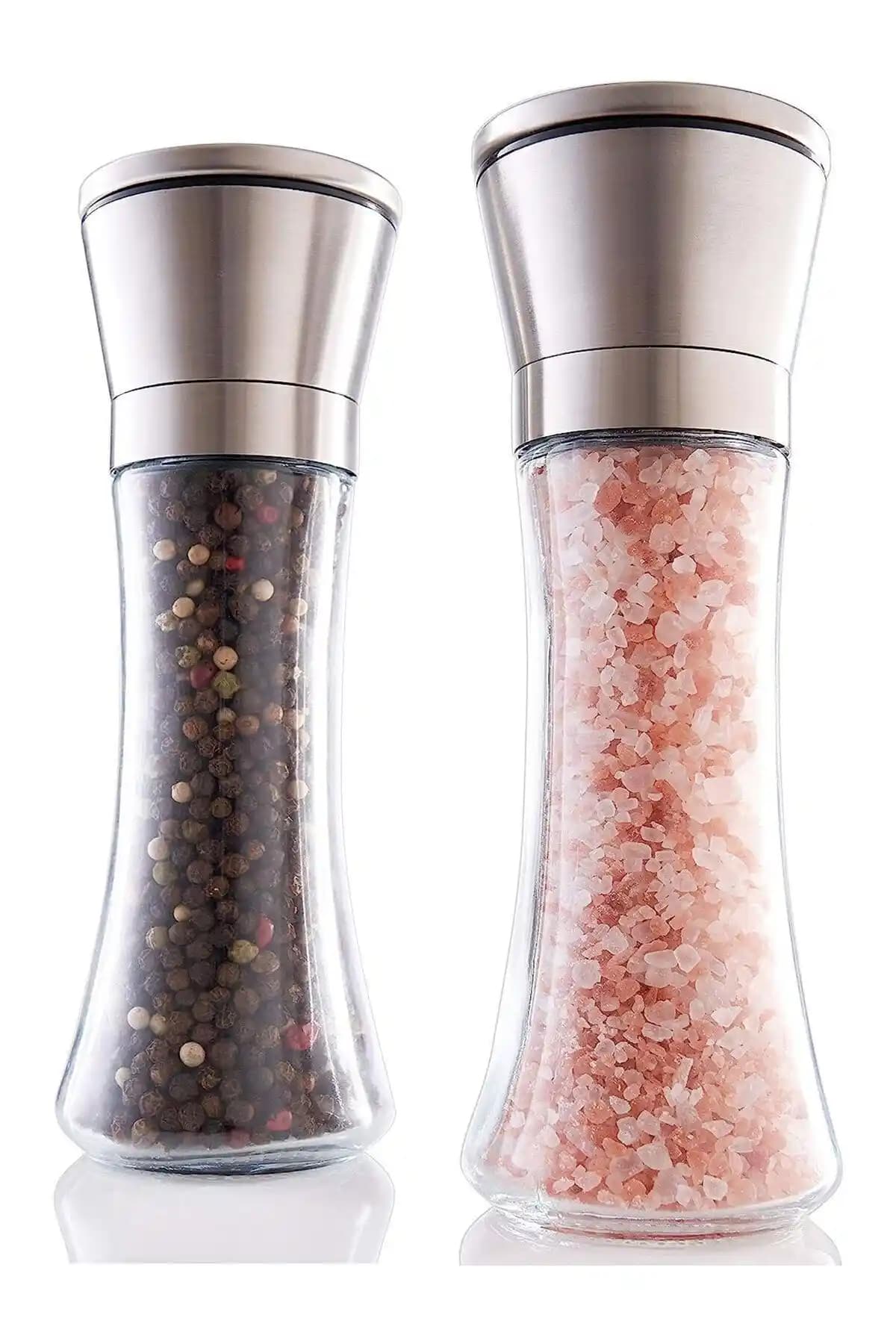 FULLTREND Tuz ve Karabiber Öğütücü Cam Değirmen Seti Modern ve Şık Tasarım