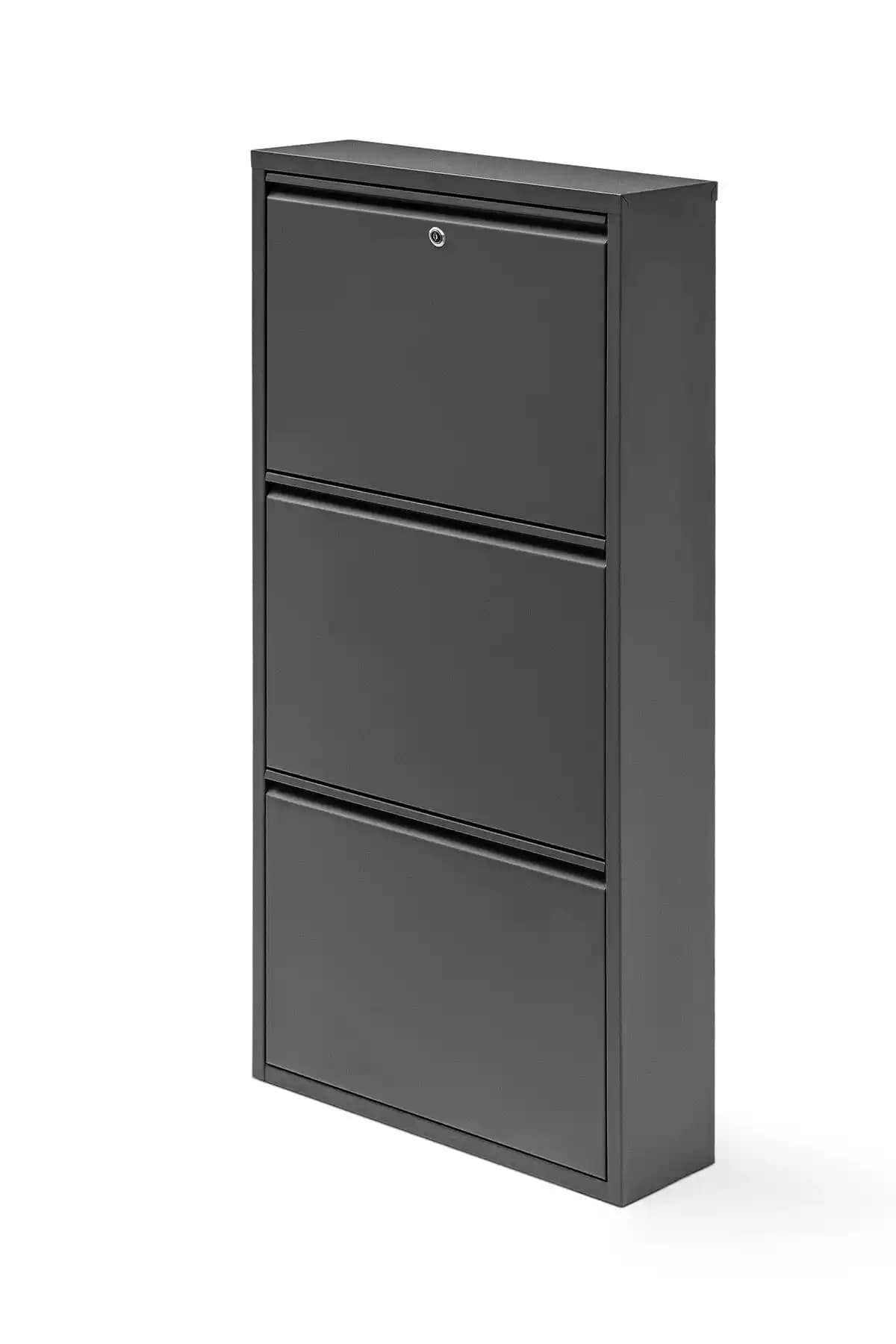 Gaga Mobilya 3'lü Kilitli Metal Ayakkabılık Siyah Modern Tasarım ve Güvenlik Özellikleri