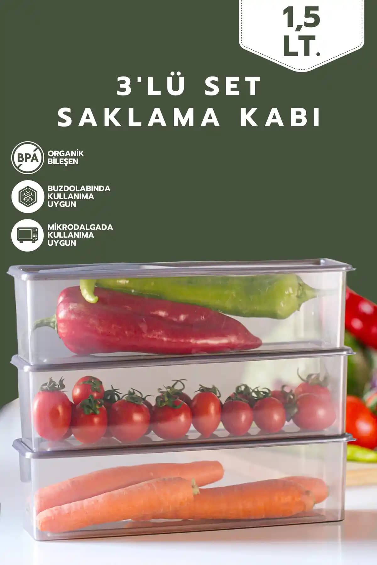 Genel Markalar 3'lü Şeffaf Kapaklı Saklama Kabı Seti 1,5 Litre, Dayanıklı ve Çok Amaçlı