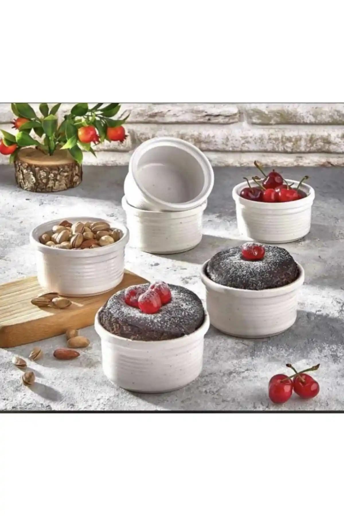 Genel Markalar 6'lı Porselen Sufle ve Fırın Kek Kabı Seti Beyaz Modern Tasarım