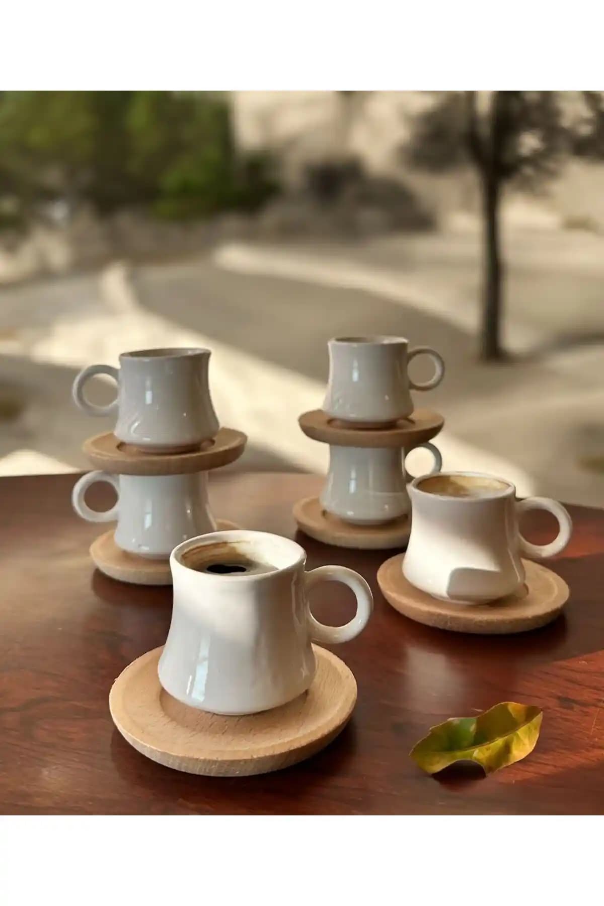 Genel Markalar STD Porselen Bambu Tabak Kahve Fincan Takımı Klasik Tasarım ve Dayanıklılık Özellikleri