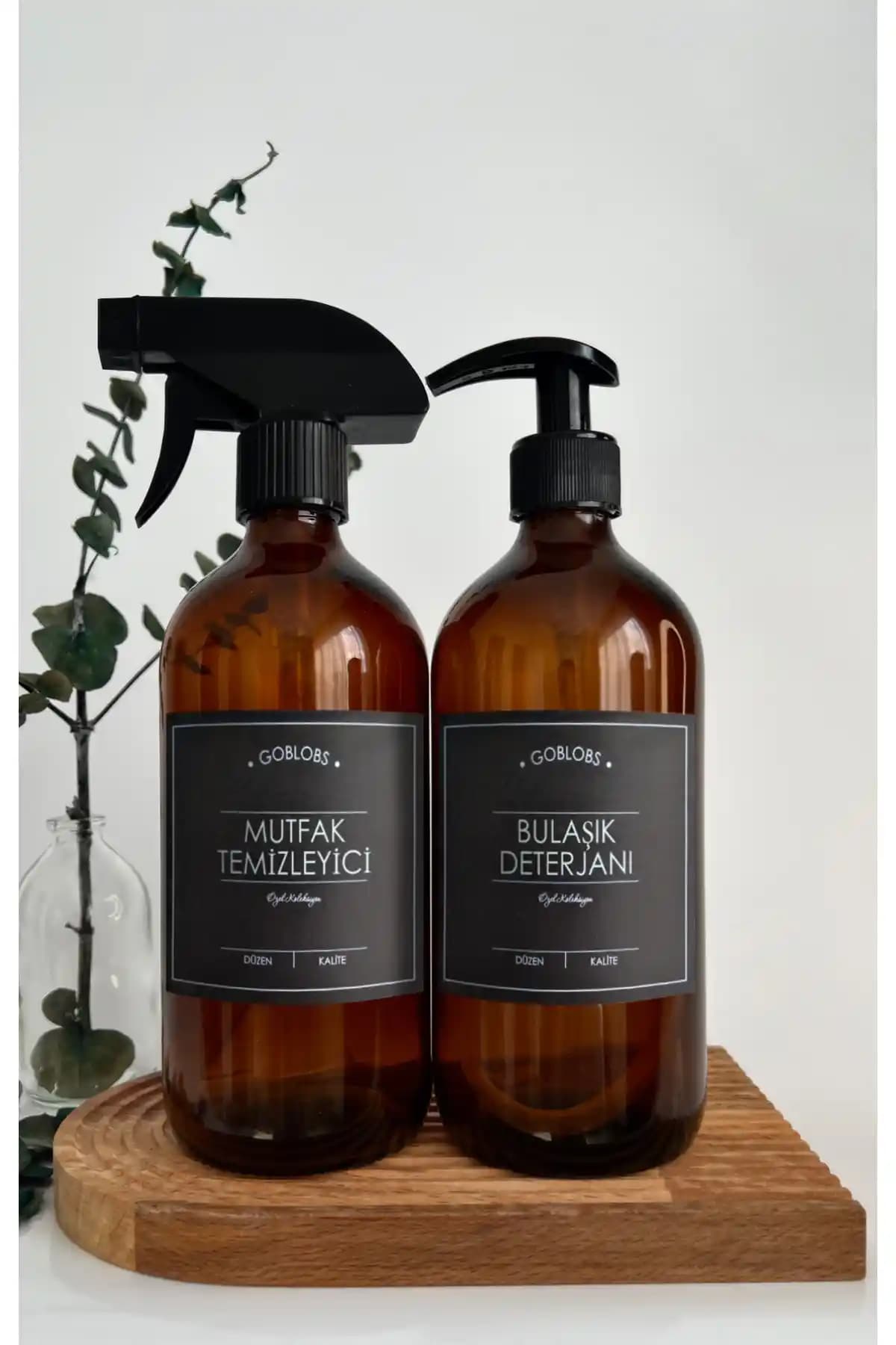 GO BLOBS 2'li Amber Cam Şişe Seti Mutfak ve Banyo Temizliği İçin Uygun
