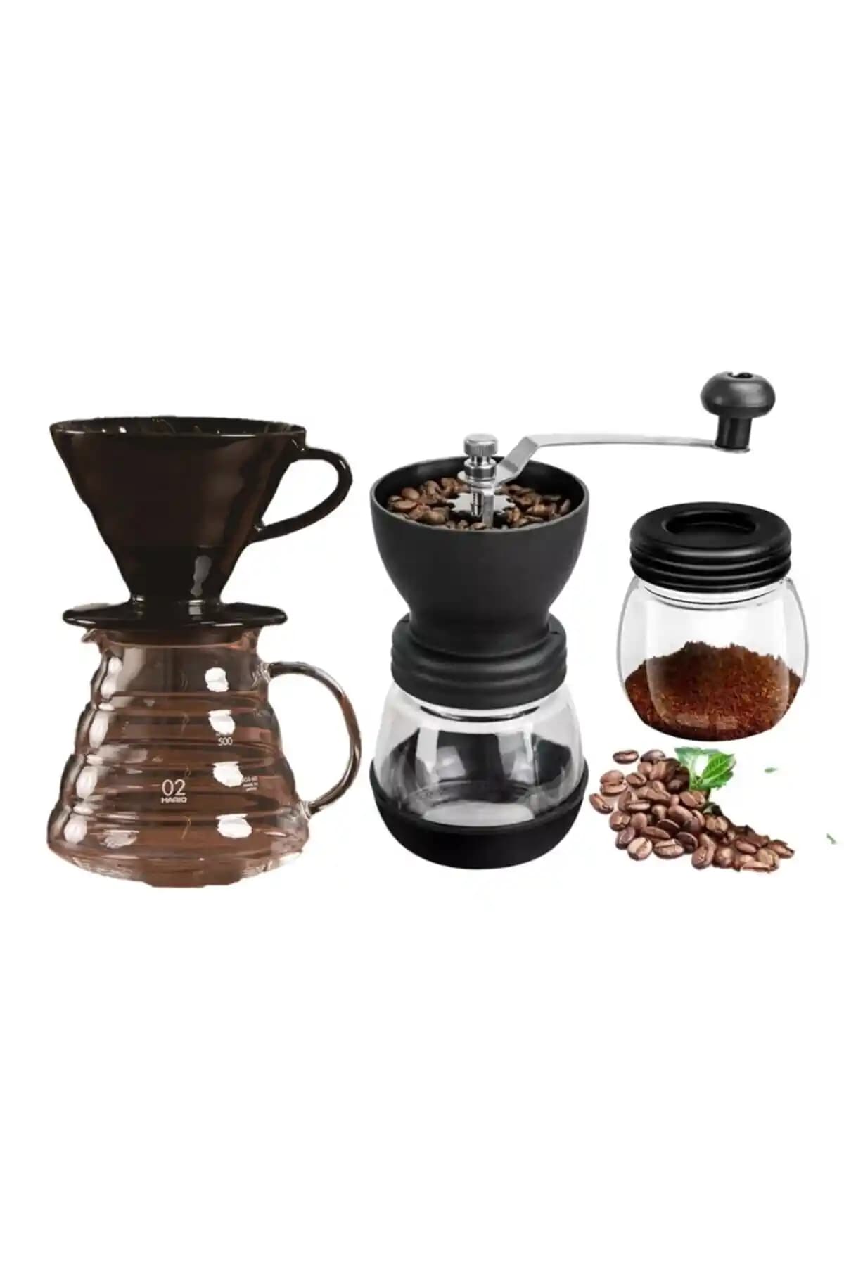 Grossberg Coffee V60 Dripper ve Cam Sürahi Değirmen Seti: Yüksek Kaliteli Kahve Deneyimi İçin Ideal