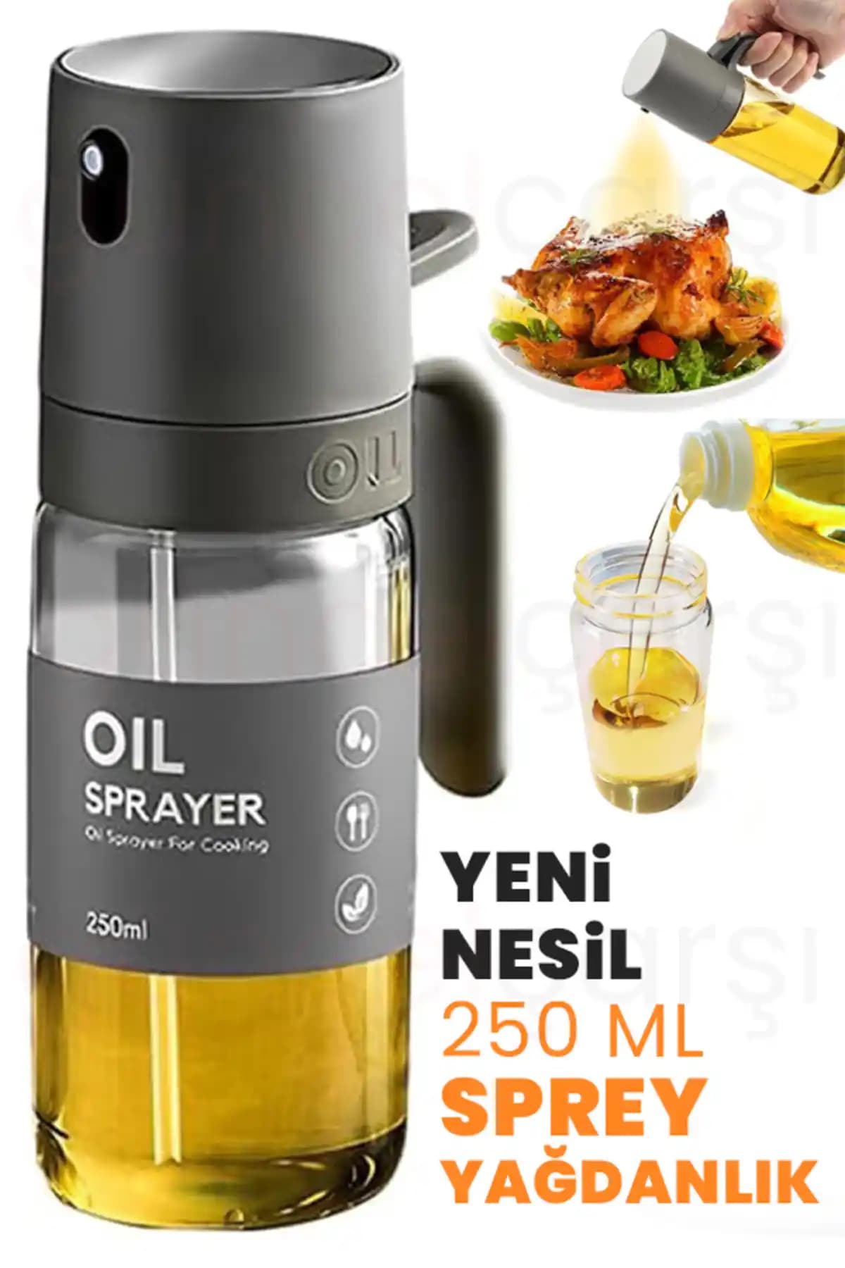 GüncelÇarşı 250 ml Yeni Nesil Sprey Yağdanlık Pratik ve Sağlıklı Mutfak Kullanımı İçin