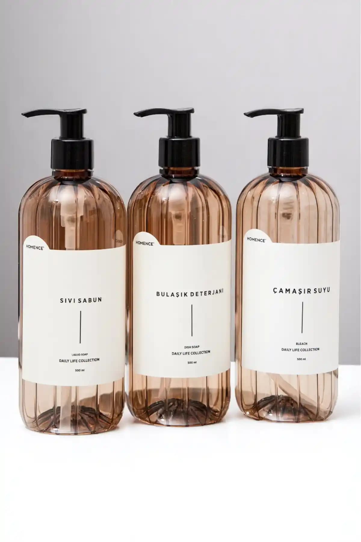 Homence 3'lü Sıvı Sabun, Bulaşık Deterjanı ve Çamaşır Suyu Seti Modern ve Şık Tasarım