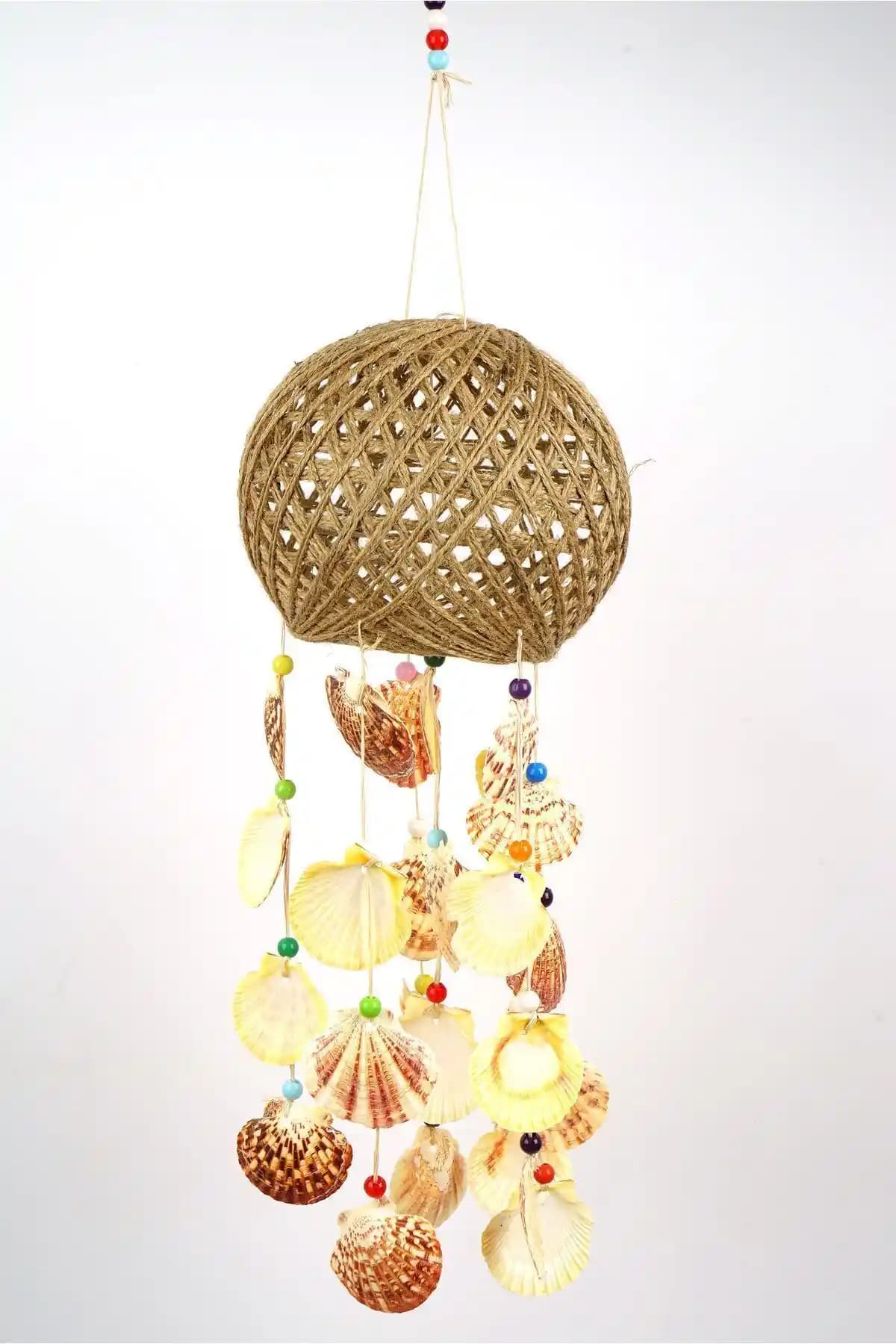 İncirop Rüzgâr Çanı Hasır Kafesli Büyük Boy Deniz Kabuklu Ağaç Süsü