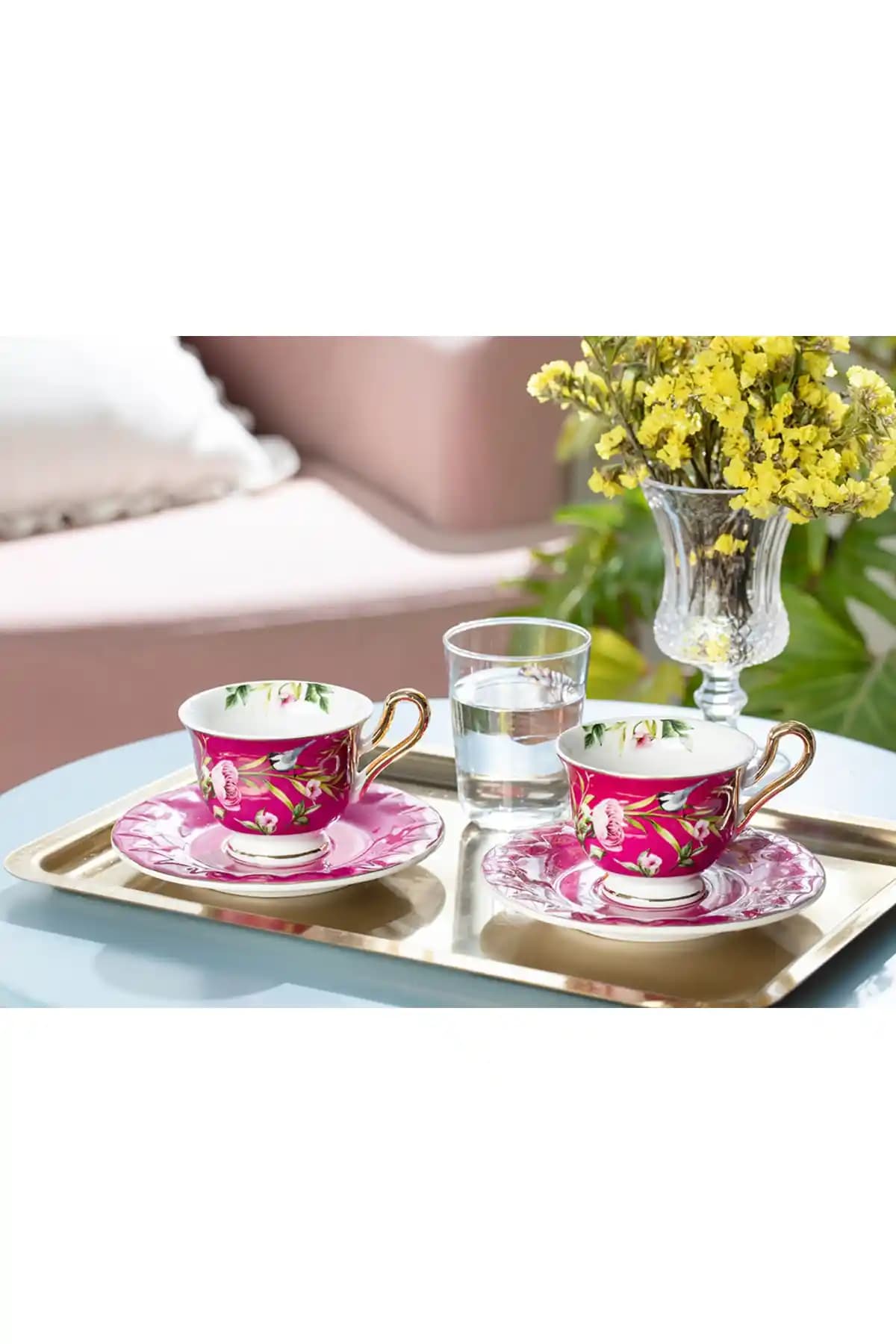 İngiliz Evi Vanilla Bone China Kahve Fincan Takımı 2'li Retro Vintage Tasarım