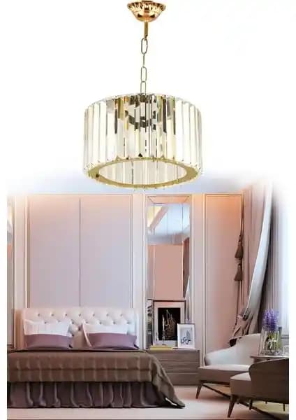 İstanbul Lüx Elmas Kristal Avize 20 cm Gold Modern İç Mekan Aydınlatması