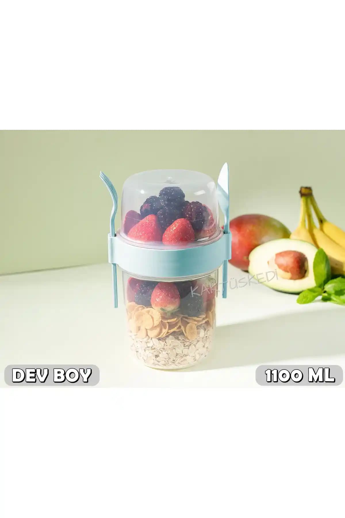 KaktüsKedi Dev Boy Çift Bölmeli Sızdırmaz Saklama Kabı Modern Tasarım ve Pratik Kullanım