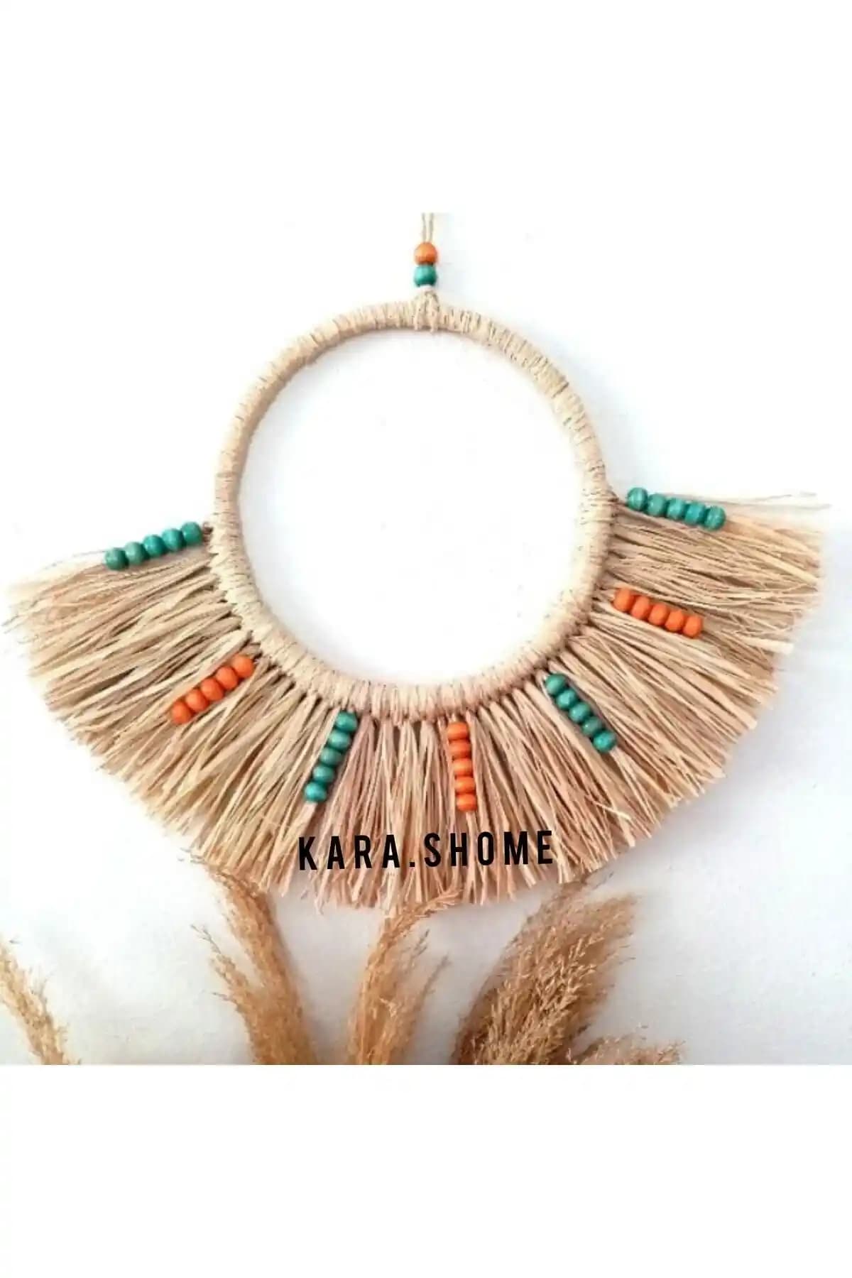 Kara.Shome Rafya Yelpaze Duvar Aksesuarı: Doğal Temalı ve Canlı Renklerle Şık İç Mekan Dekorasyonu