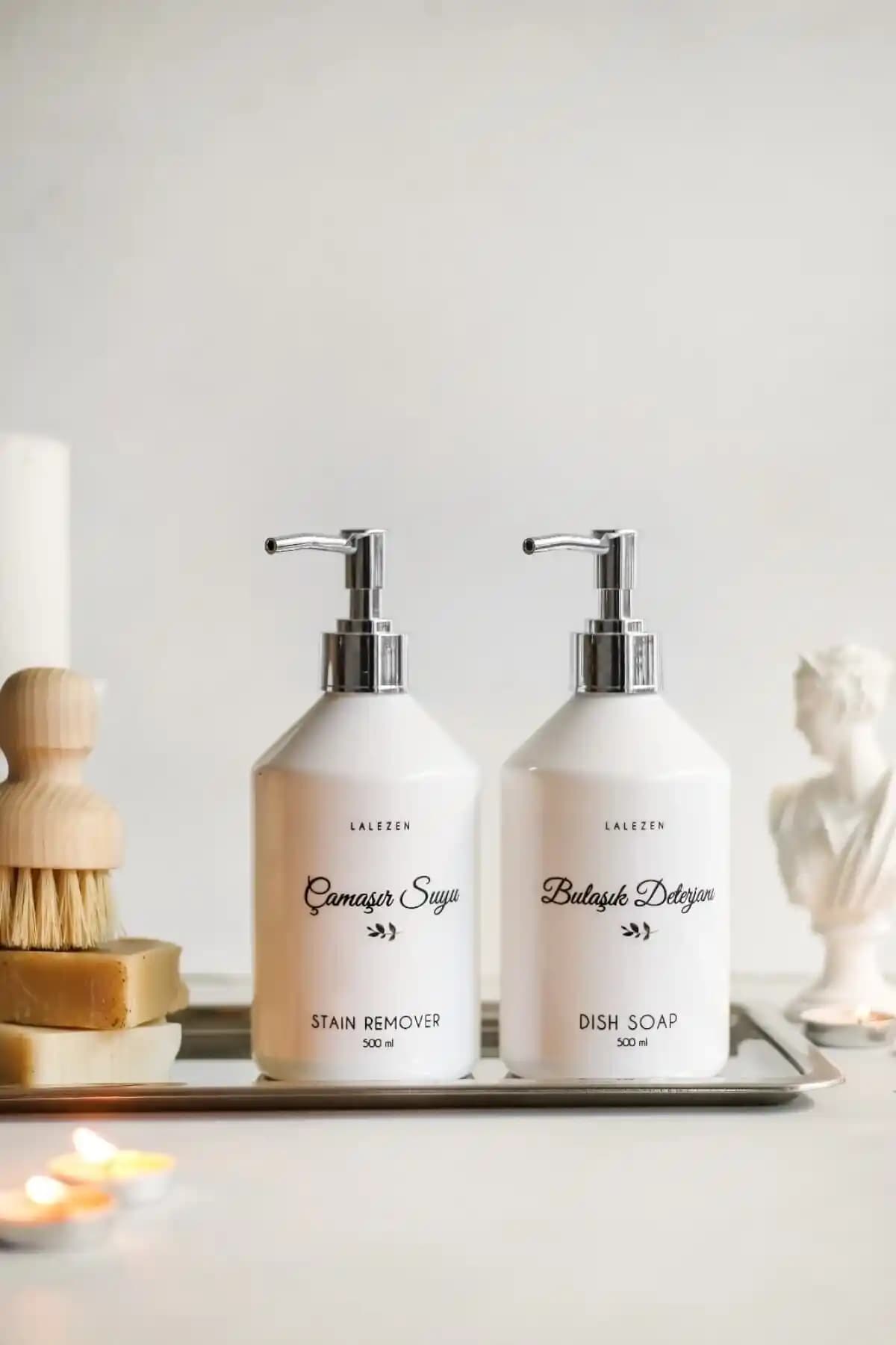 LALEZEN HOME Güçlü Kapaklı Çamaşır Suyu ve Bulaşık Deterjanı Şişesi Modern Tasarım