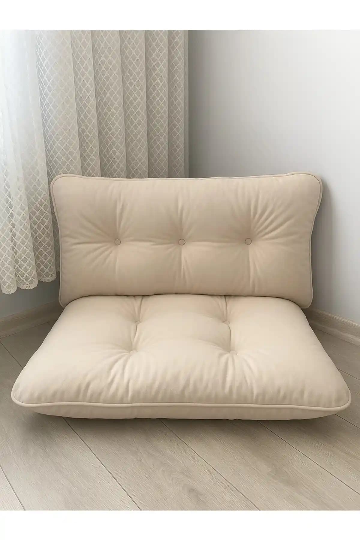 Lavinia Puf Krem Renkli Modern Tasarımlı Yer Minderi 100x100 cm