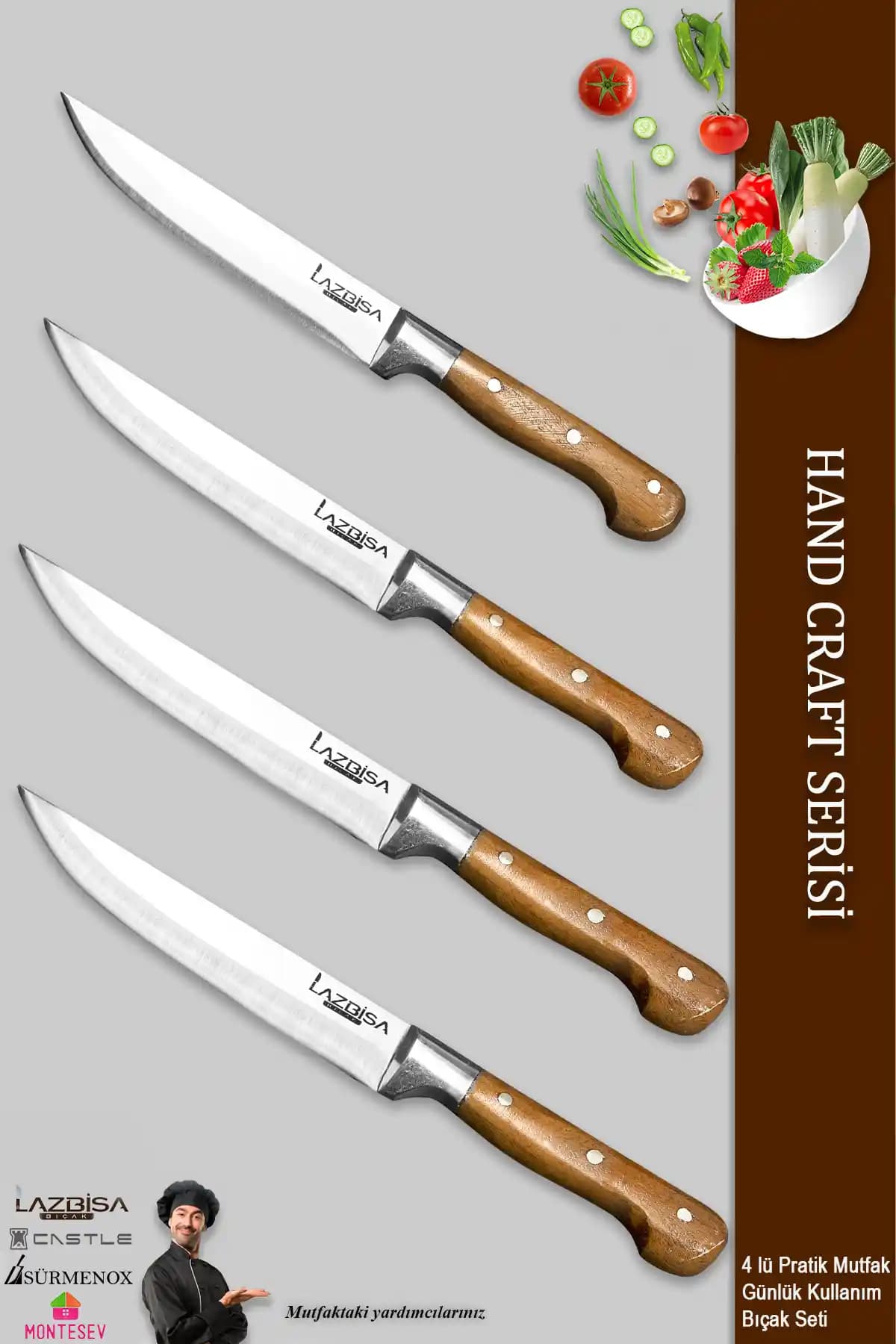 LAZBİSA Hand Craft Mutfak Bıçak Seti: Dayanıklı ve Ergonomik Paslanmaz Çelik Bıçaklar
