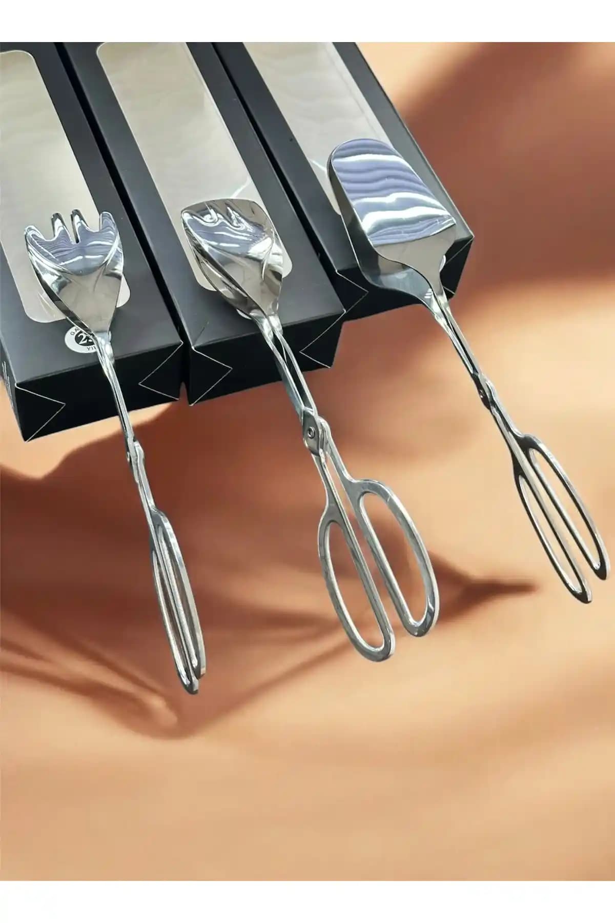 LeesHome Lüx Güç Servis Salata Kek Makarna 3'lü Maşa Seti: Dayanıklı ve Şık Mutfak Gereçleri