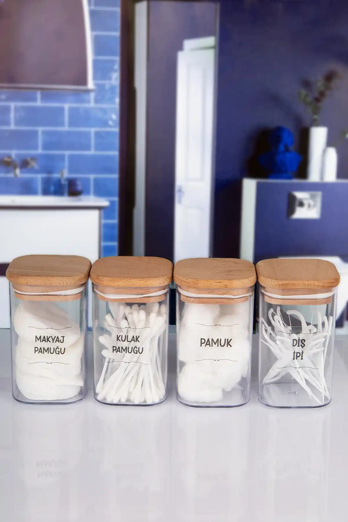 Lizzy 4'lü Ahşap Kapaklı Şeffaf Kulak Pamuğu Seti Günlük Bakım ve Temizlik İçin Uygun