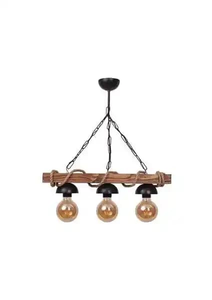 Megüsa Ahşap Halatlı 3 Lü Rustik Avize: Modern ve Vintage Unsurlarla Sıcak Atmosfer Yaratır