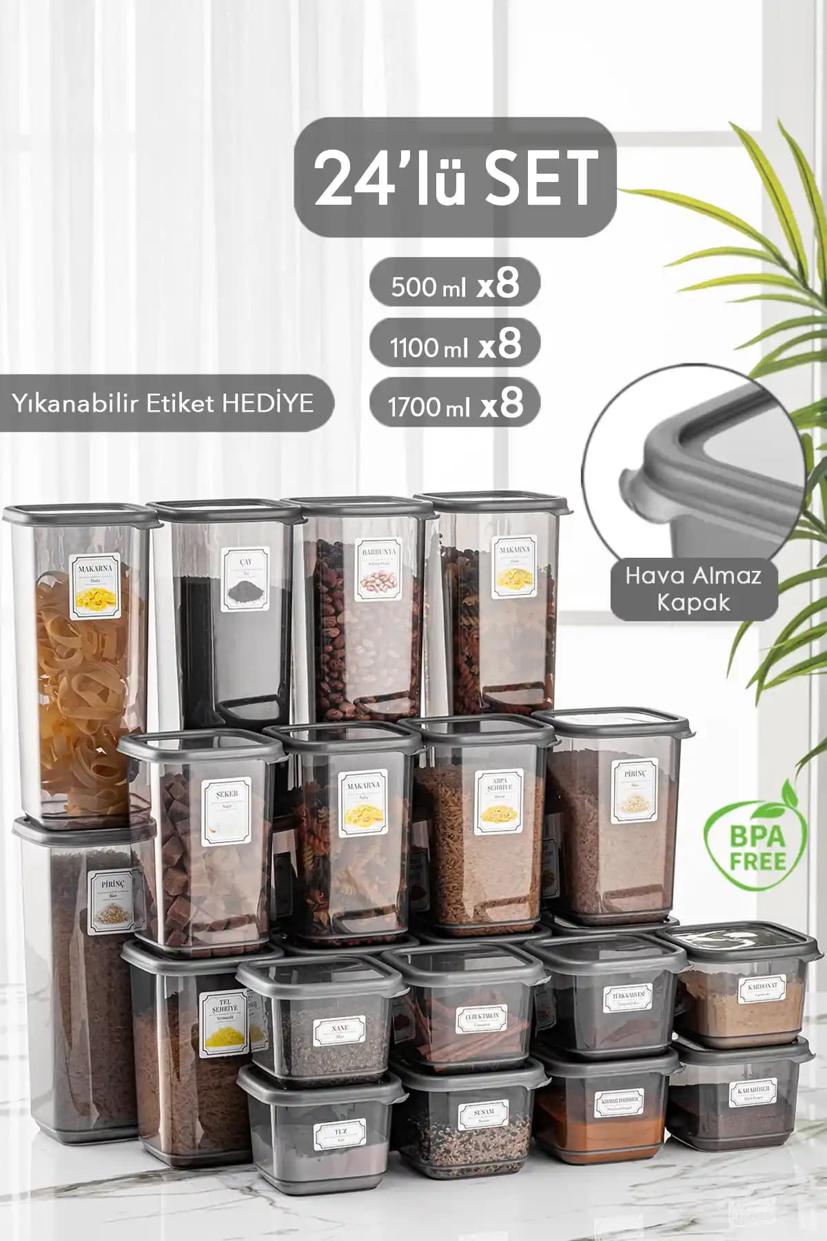 Meleni Home 24'lü Mega Set Pino Kare Erzak Saklama Kabı ile Mutfak Düzeninizi Optimize Edin