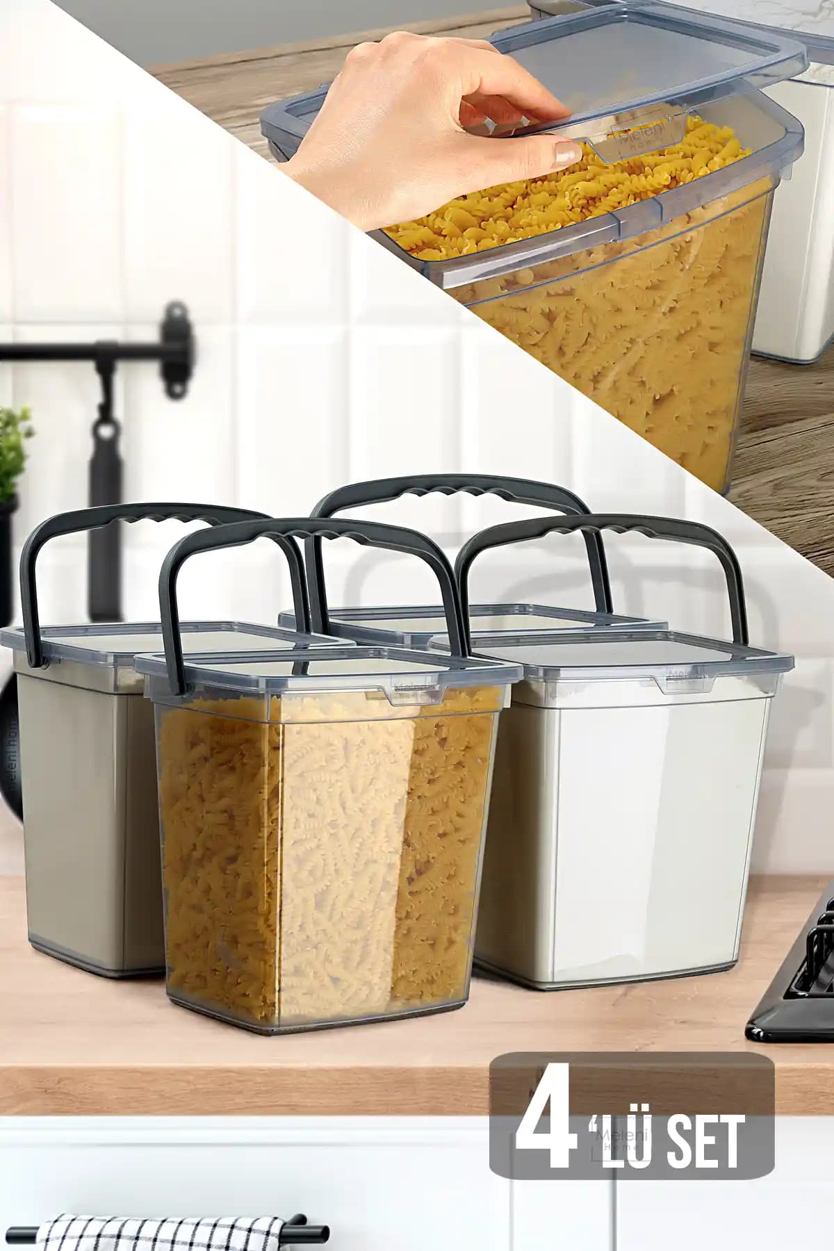 Meleni Home 4'lü Un ve Bakliyat Kabı Seti 6 Litre Platin Serisi Modern Mutfaklar İçin