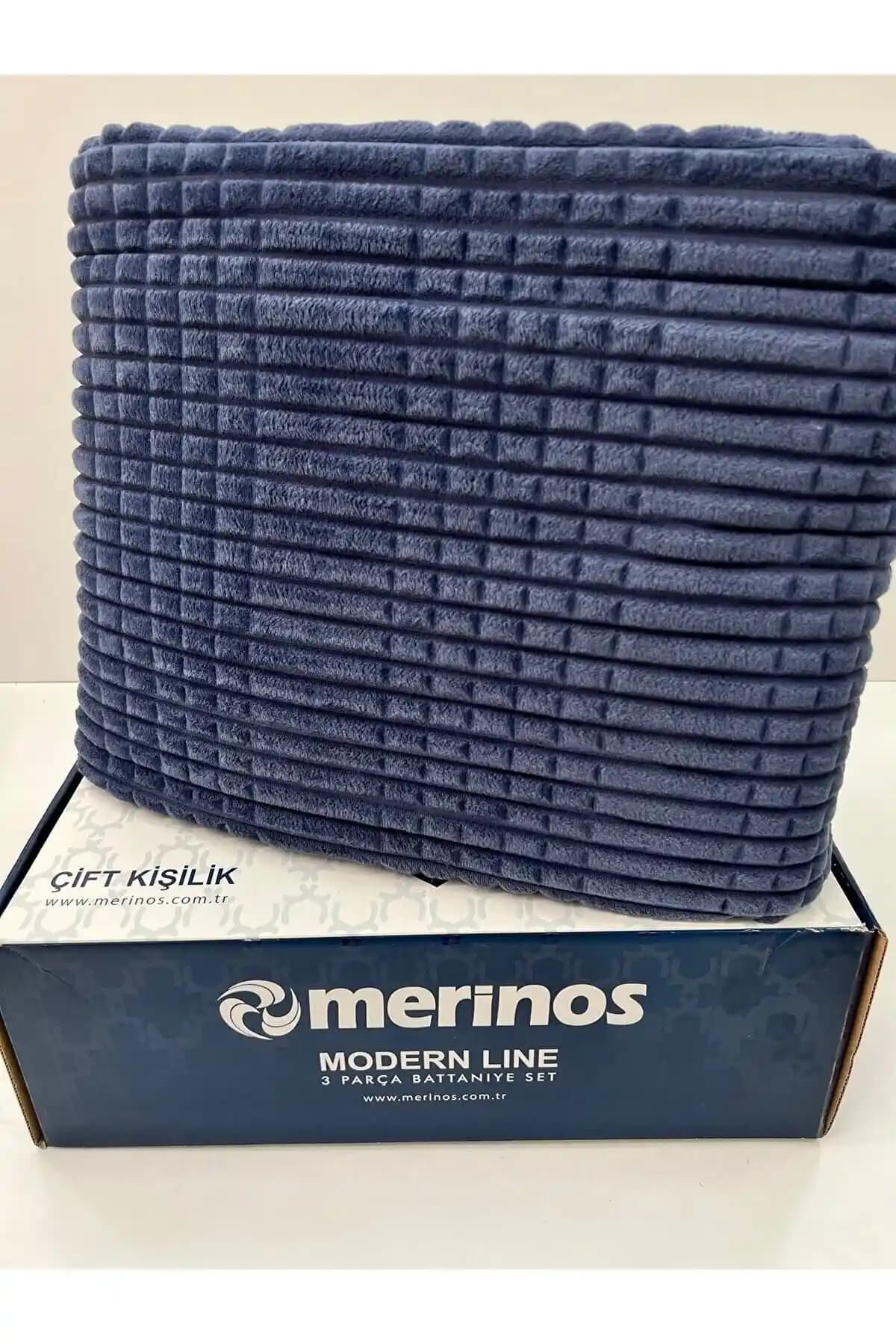 Merinos Modern Line 2 Parça Tek Kişilik Battaniye Seti Lacivert, Şık ve Dayanıklı Yatak Dekoru
