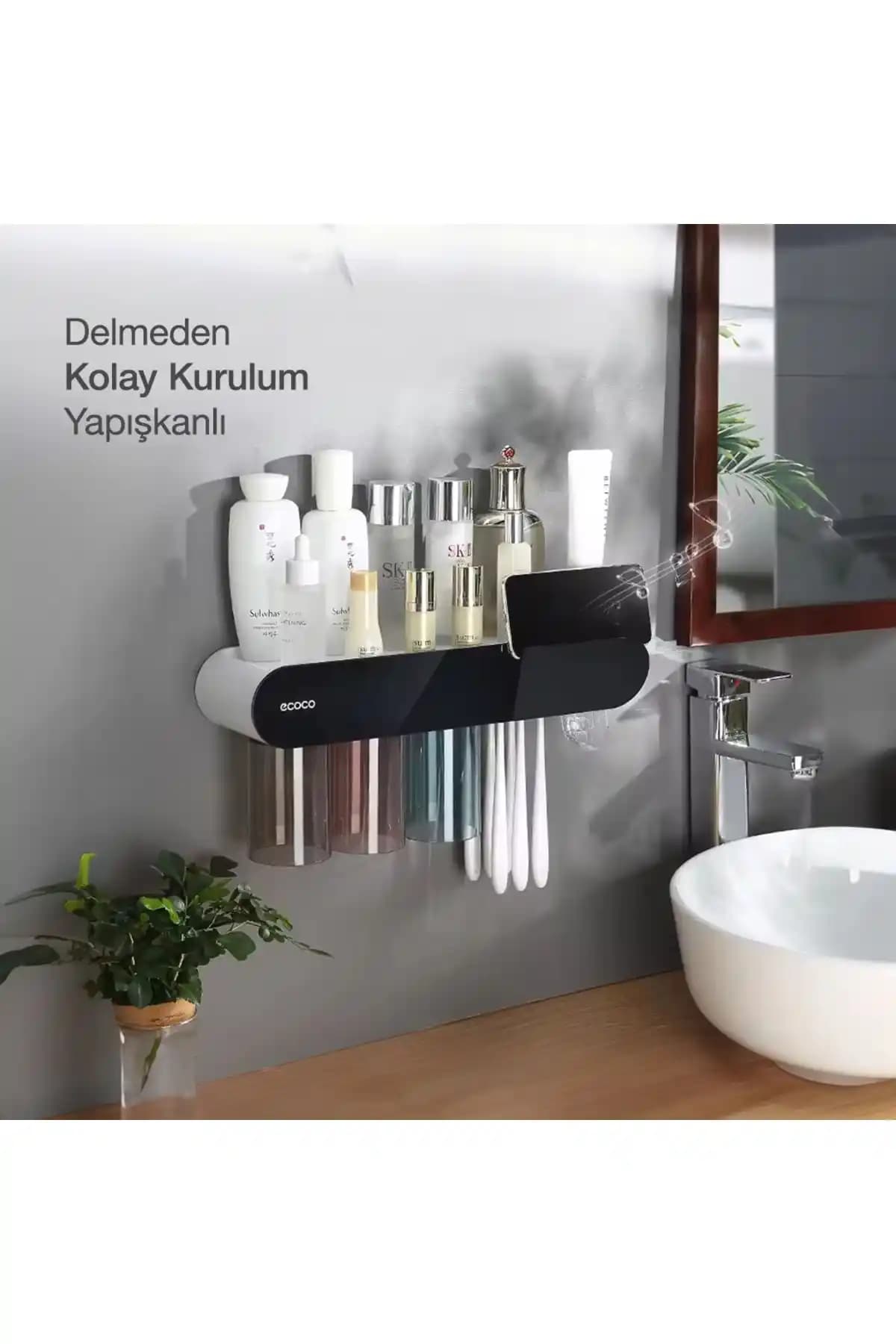 Miecoco Ecoco Yapışkanlı Manyetik Bardak Tutuculu Diş Macunu ve Banyo Düzenleyici