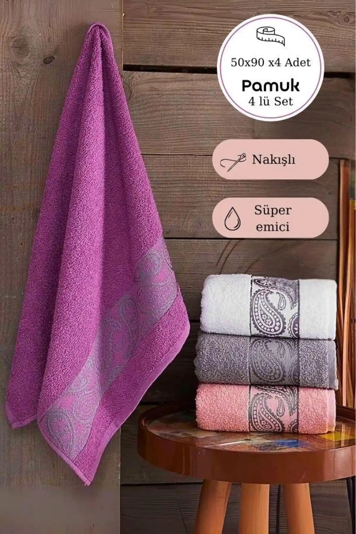 MODALİN 50x90 Şal 4'lü Havlu Seti Yüksek Kalite ve Şıklık Sunan Günlük Kullanım Havluları